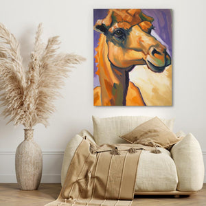 a painting of a camel in a living room