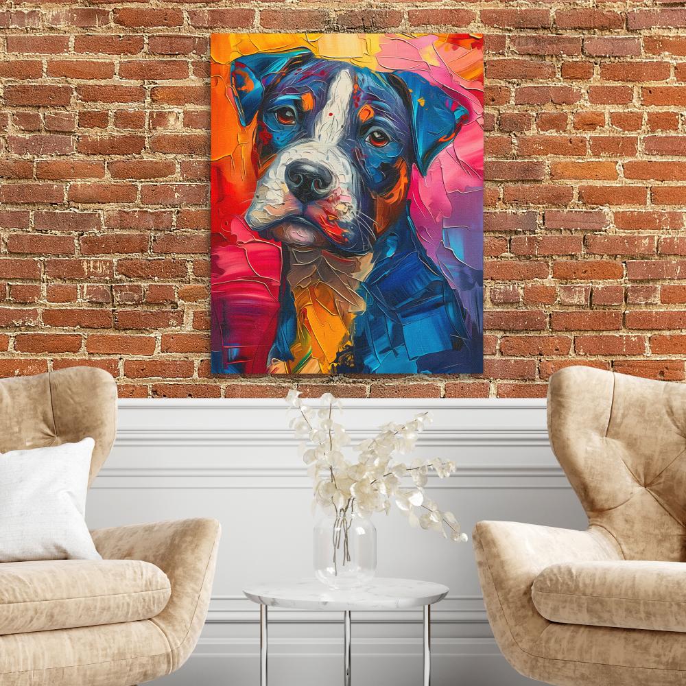 a painting of a dog on a canvas