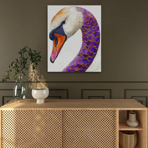 a painting of a swan on a wall