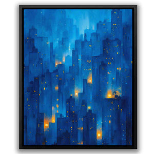 a painting of a city at night