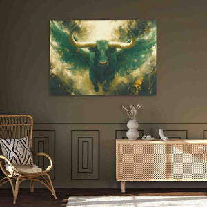 a painting of a bull in a living room