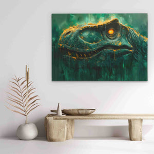 a painting of a dinosaur on a white wall