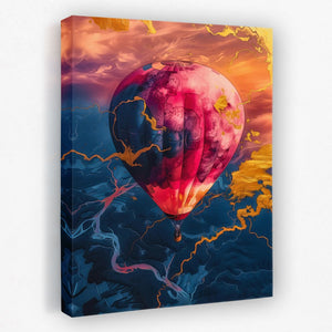 a painting of a hot air balloon in the sky