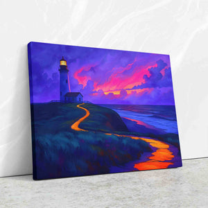 a painting of a lighthouse on a hill