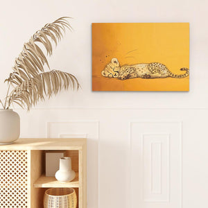 a painting of a cheetah laying on the ground