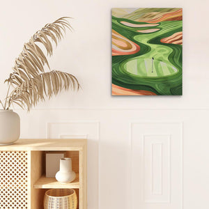 a painting hanging on a wall next to a potted plant