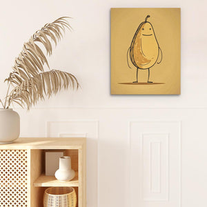 a painting of a banana on a wall next to a potted plant