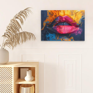 a painting of a woman's lips on a white wall