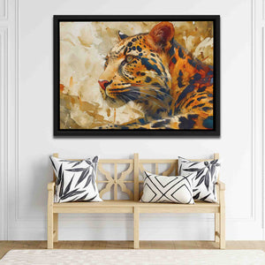 a painting of a tiger sitting on a bench