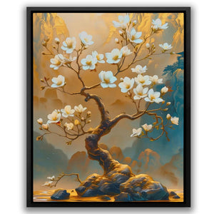 a painting of a tree with white flowers