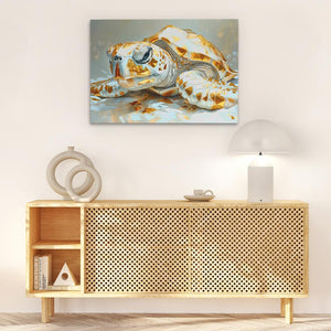 a painting of a turtle on a white wall