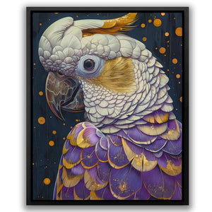 a painting of a colorful bird with a black background