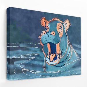 a painting of a hippopotamus in the water