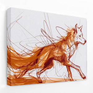 a painting of a running fox on a white wall