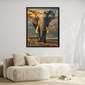 a painting of an elephant in a living room