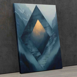 a painting of a mountain scene with a pyramid
