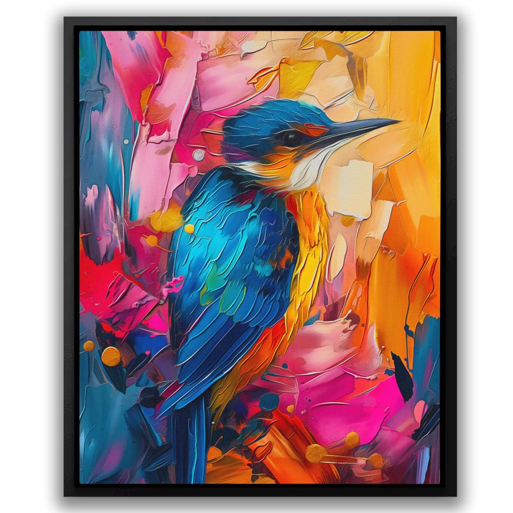 a painting of a colorful bird on a canvas