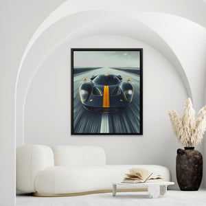 a painting of a racing car on a track