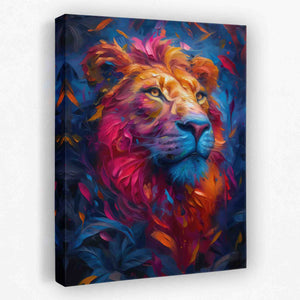 a colorful painting of a lion on a white wall