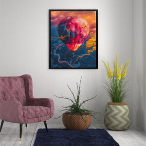 a painting of a hot air balloon in a room