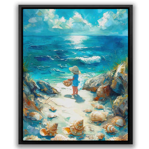 a painting of a child on the beach
