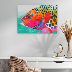 a painting of a colorful fish on a wall