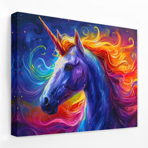 a painting of a colorful unicorn on a white wall