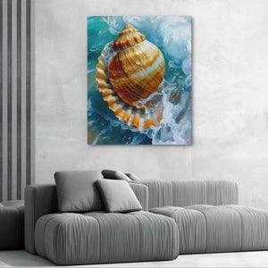 a painting of a sea shell on a wall