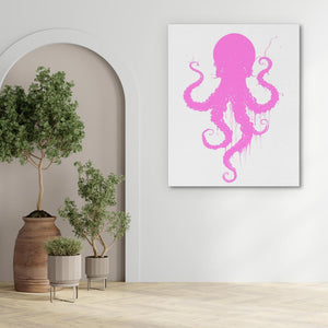 Pink Dancing Octopus: Whimsical Marine Canvas Art - Luxury Wall Art 