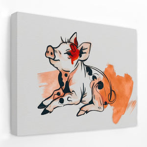 a painting of a pig sitting on the ground