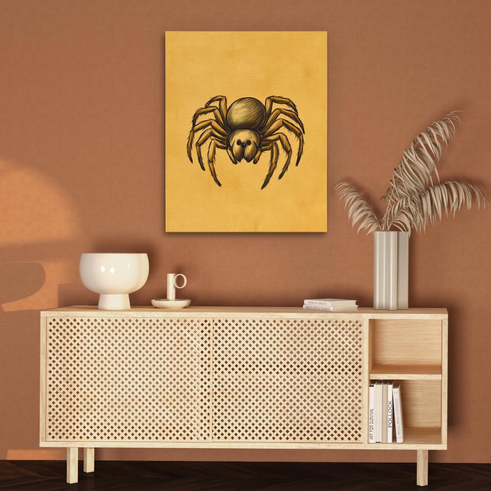 a drawing of a spider on a yellow background