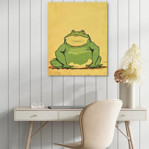 a painting of a frog sitting on a desk