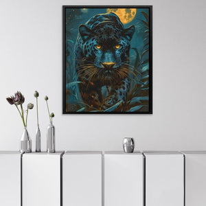 a painting of a leopard with a full moon in the background