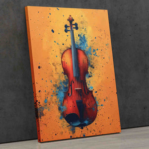 a painting of a violin on an orange background