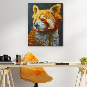 a painting of a red panda bear on a white wall