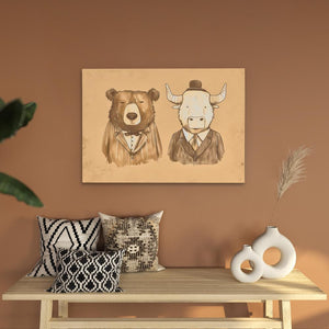 a painting of a cow and a bear on a wall