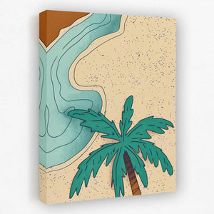 a painting of a palm tree on a beach