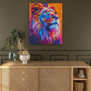 a painting of a lion on a wall