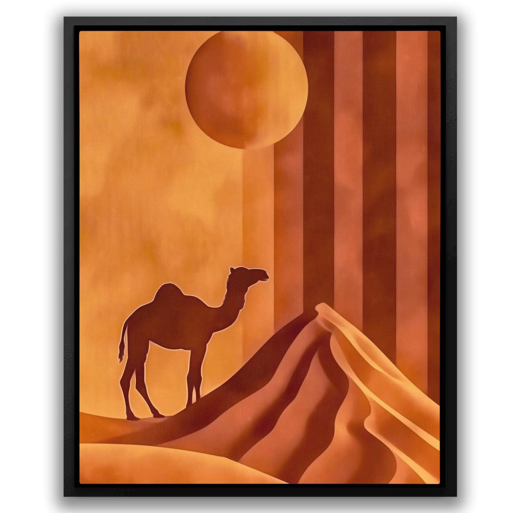 a painting of a camel in the desert