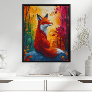 a painting of a red fox sitting in a forest