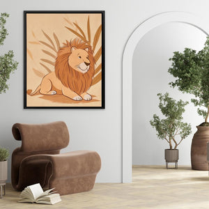 a picture of a lion on a wall in a living room