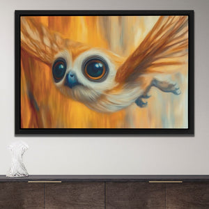 a painting of an owl with big blue eyes