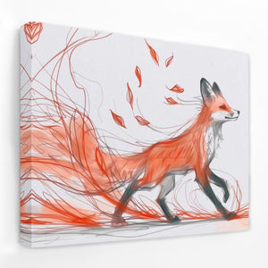 a painting of a red fox on a white wall