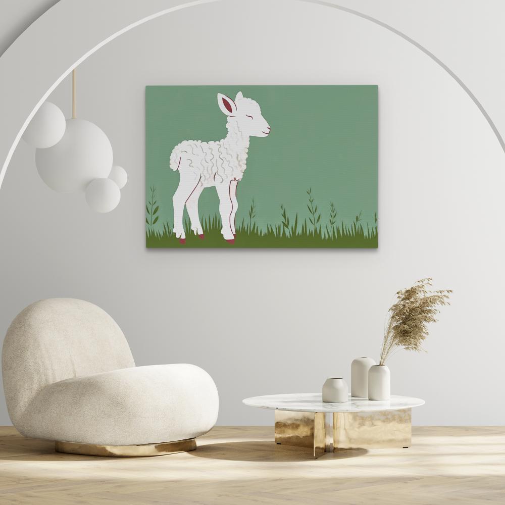 a painting of a sheep standing in a field