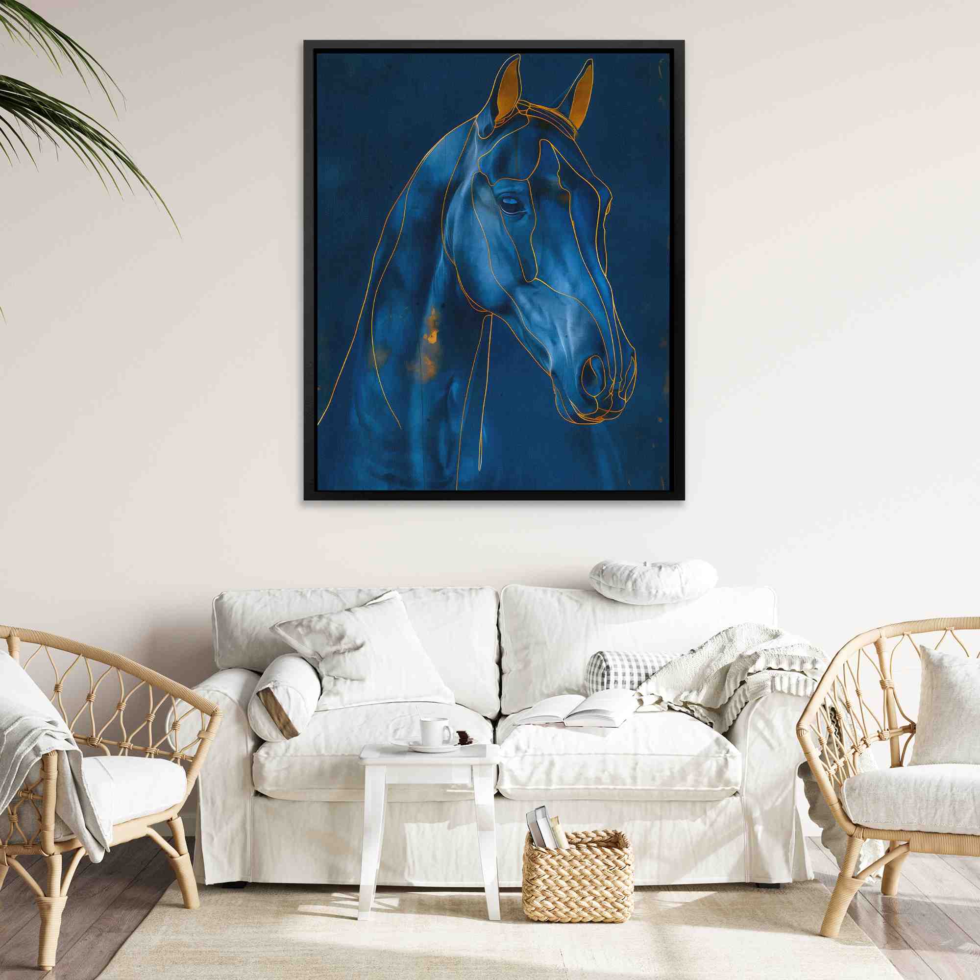 a painting of a blue horse on a blue background