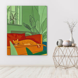 a painting of a cat laying on a couch