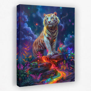 a painting of a tiger sitting on a rock