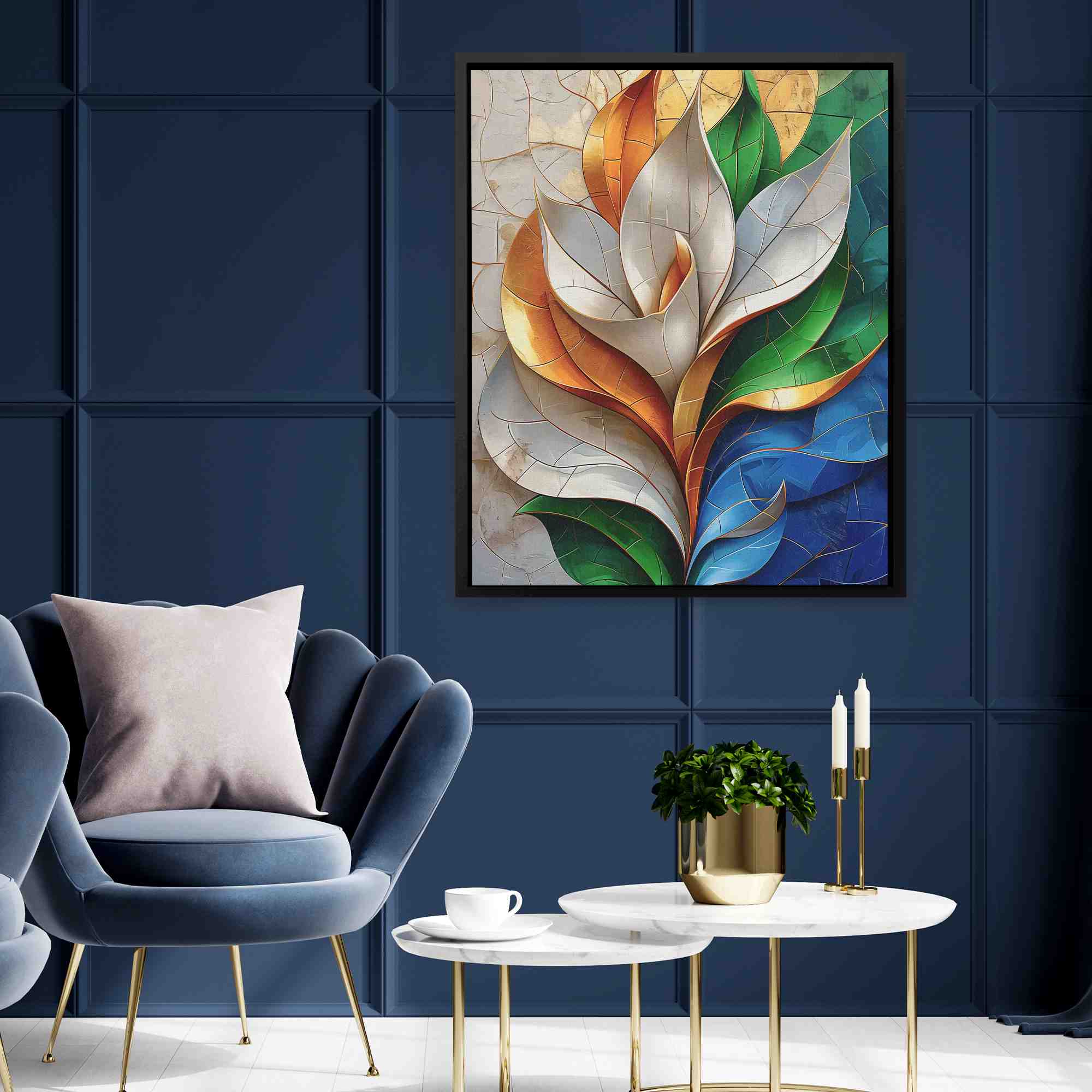 a painting of a flower on a white wall
