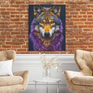 a painting of a wolf on a brick wall