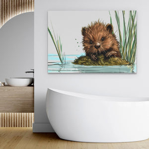 a painting of a beaver cub in the water